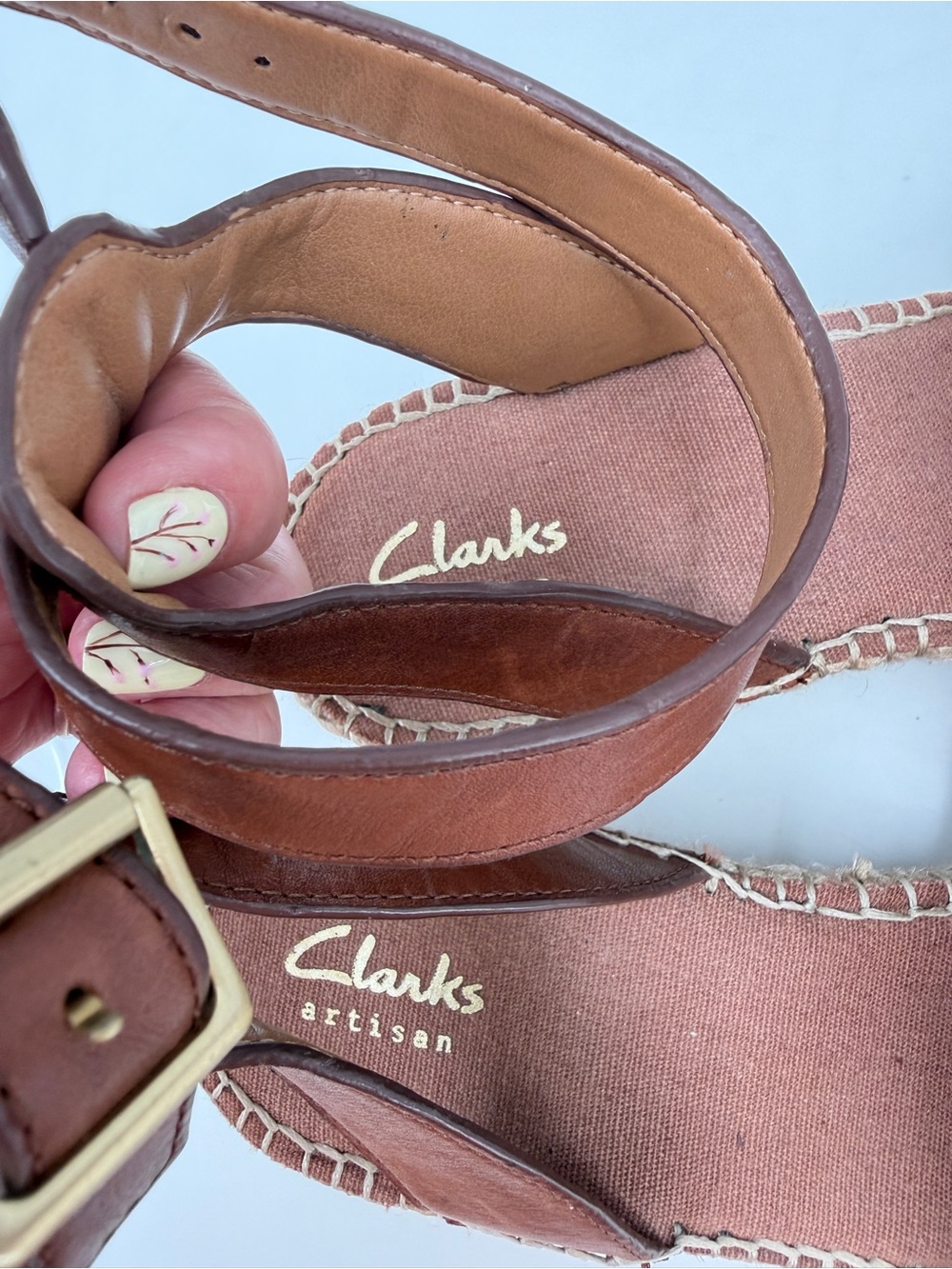 Clarks Petrina Selma Wedge Espadrille Heel Sandals Women's 9.5 Brown Ankle Strap - Picture 13 of 16